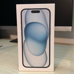Empty IPhone 15 blue box